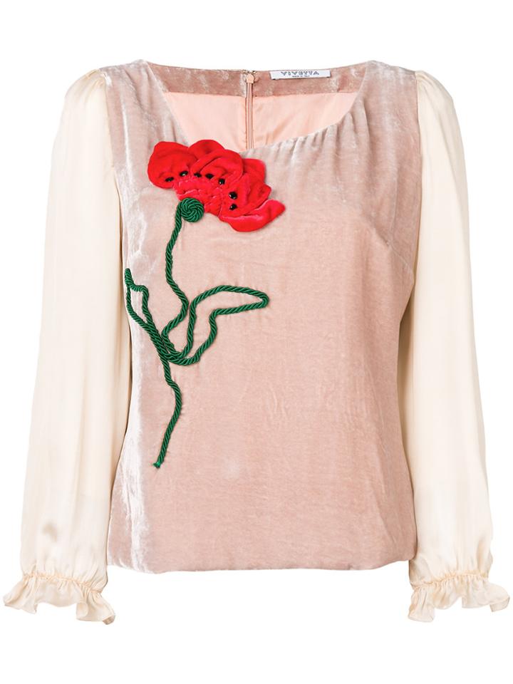 Vivetta Floral Applique Velvet Top - Pink & Purple