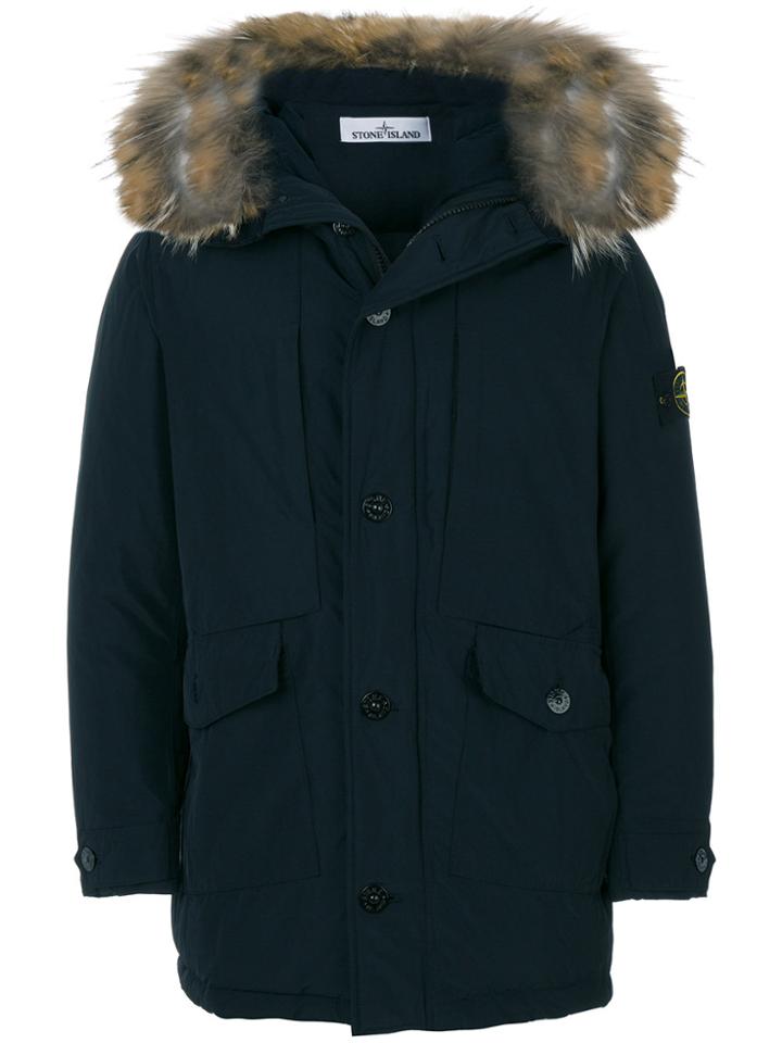 Stone Island Fur Hood Parka - Blue
