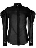 Saint Laurent Sheer Puff-sleeve Shirt, Women's, Size: 36, Black, Cotton/polyamide
