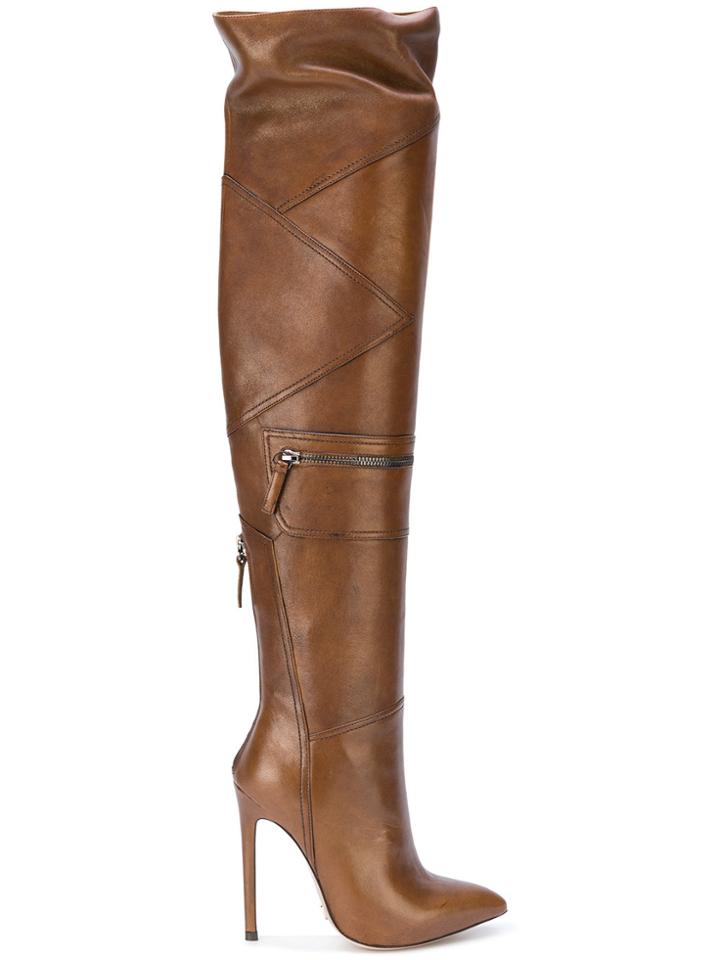 Gianni Renzi Thigh High Panelled Boots - Brown