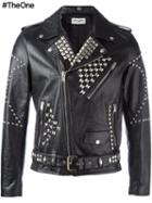 Saint Laurent Classic Studded Motorcycle Jacket, Men's, Size: 48, Black, Cotton/calf Leather/cupro/metal