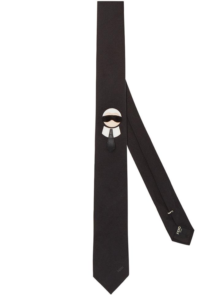 Fendi Karlito-appliqué Tie - Black