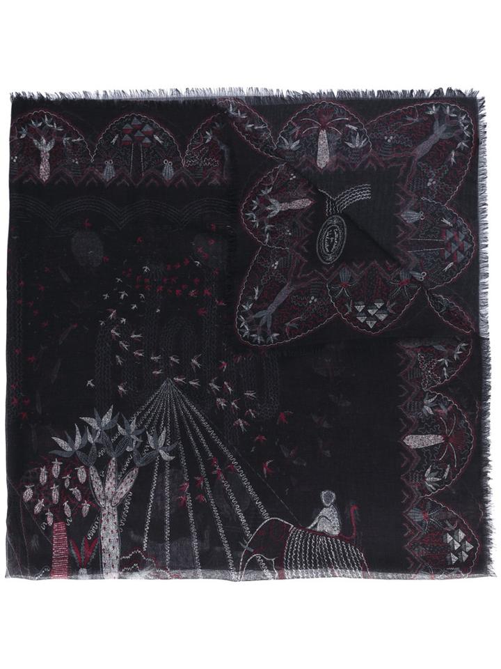Valentino - Valentino Garavani Jungle Of Delight Scarf - Women - Modal/cashmere - One Size, Black, Modal/cashmere