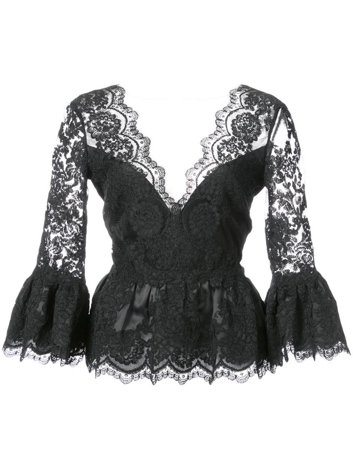 Marchesa Peplum Lace Blouse - Black