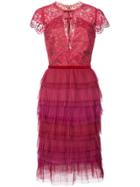 Marchesa Notte Tiered Lace Dress - Pink & Purple