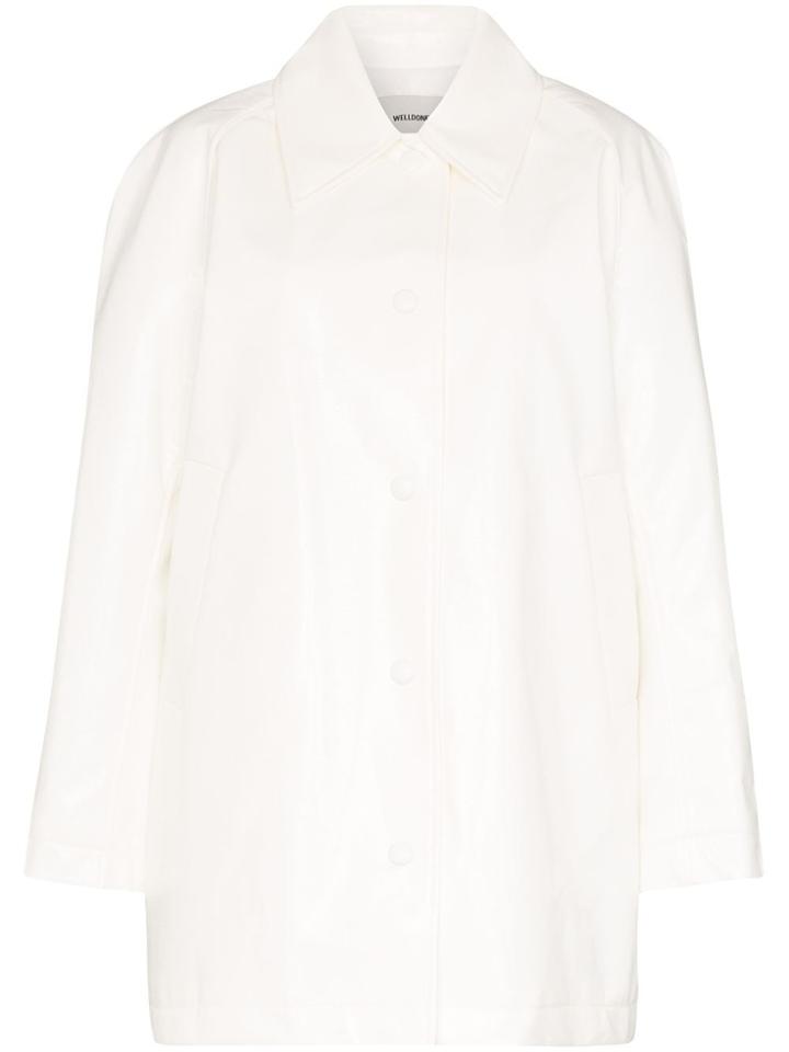 We11done Single Breasted Faux Leather Jacket - White