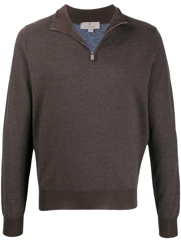 Canali Half-zip Long Sleeve Sweatshirt - Brown