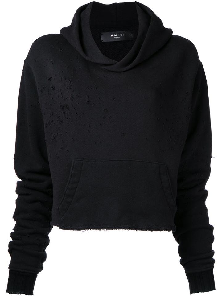 Amiri Destroyed Cropped Hoody, Women's, Size: Medium, Black, Cotton