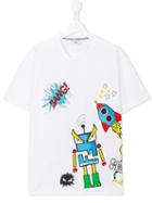 Fendi Kids Space Print T-shirt, Boy's, Size: 14 Yrs, White