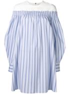 Msgm - Off-shoulder Shirt Dress - Women - Cotton - 40, Blue, Cotton