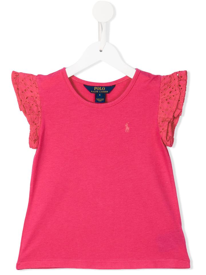 Ralph Lauren Kids Embroidered Sleeves T-shirt, Toddler Girl's, Size: 4 Yrs, Pink/purple