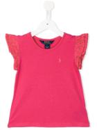 Ralph Lauren Kids Embroidered Sleeves T-shirt, Toddler Girl's, Size: 4 Yrs, Pink/purple