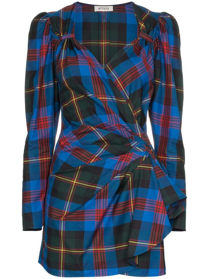 Attico Tartan Wrap Mini Dress - Blue