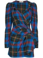 Attico Tartan Wrap Mini Dress - Blue