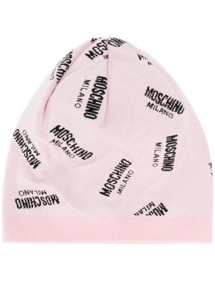 Moschino Intarsia Logo Beanie - Pink