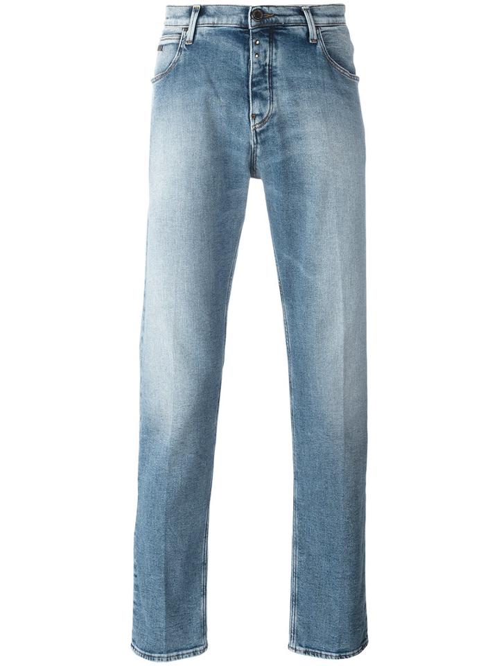 Emporio Armani Faded Straight-leg Jeans, Men's, Size: 31, Blue, Cotton/spandex/elastane