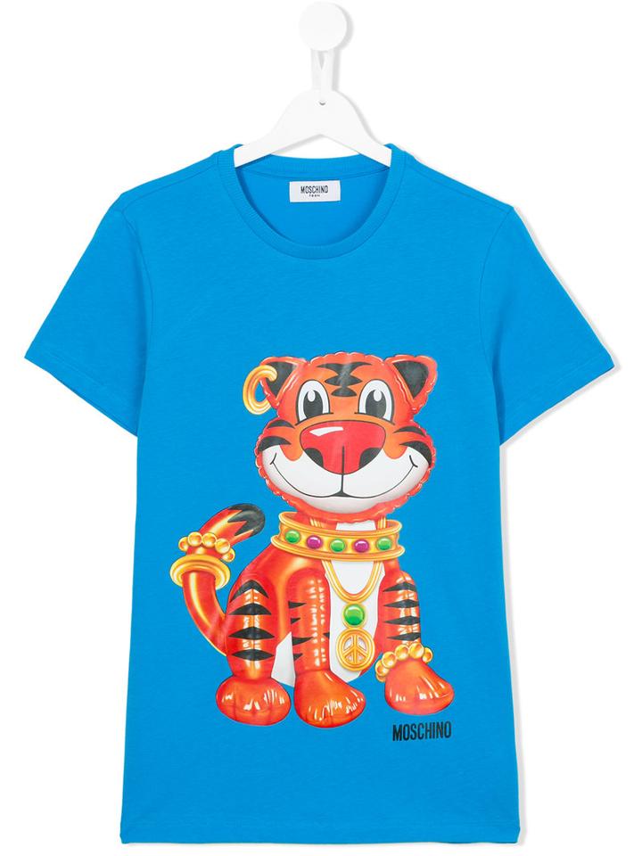 Moschino Kids Tiger Print T-shirt, Boy's, Size: 14 Yrs, Blue