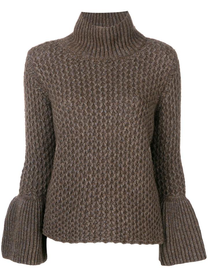 Eleventy Bell Sleeves Knitted Jumper - Brown