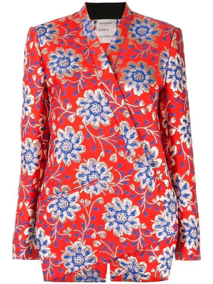 Maison Rabih Kayrouz Floral Brocade Blazer - Red