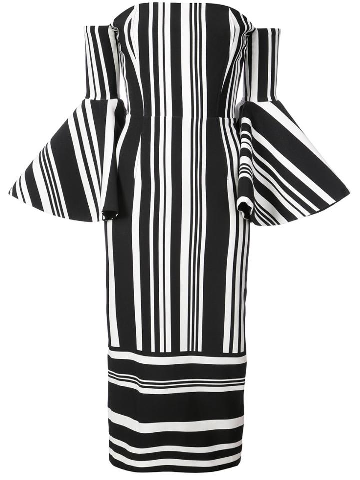 Semsem Striped Bell Sleeve Dress - Black