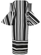 Semsem Striped Bell Sleeve Dress - Black