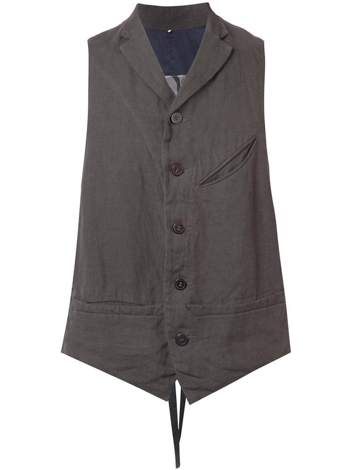 Ziggy Chen Buttoned Waistcoat, Men's, Size: 50, Brown, Cotton/linen/flax