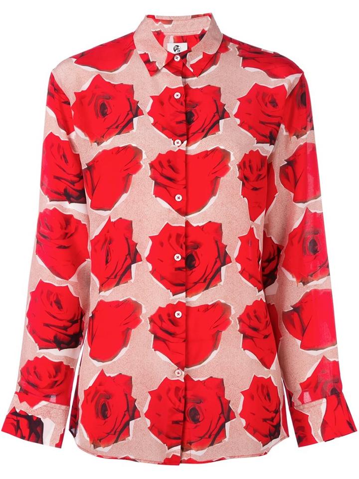 Ps By Paul Smith 'rose' Print Longsleeved Shirt, Women's, Size: 44, Red, Silk