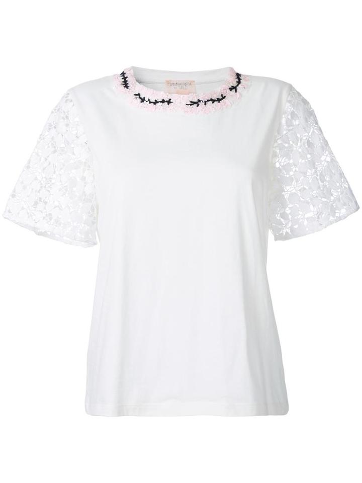 Giambattista Valli Embroidered Trim T-shirt, Women's, Size: 42, Yellow/orange, Cotton