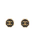 Chanel Vintage Round Edge Design Earrings - Black