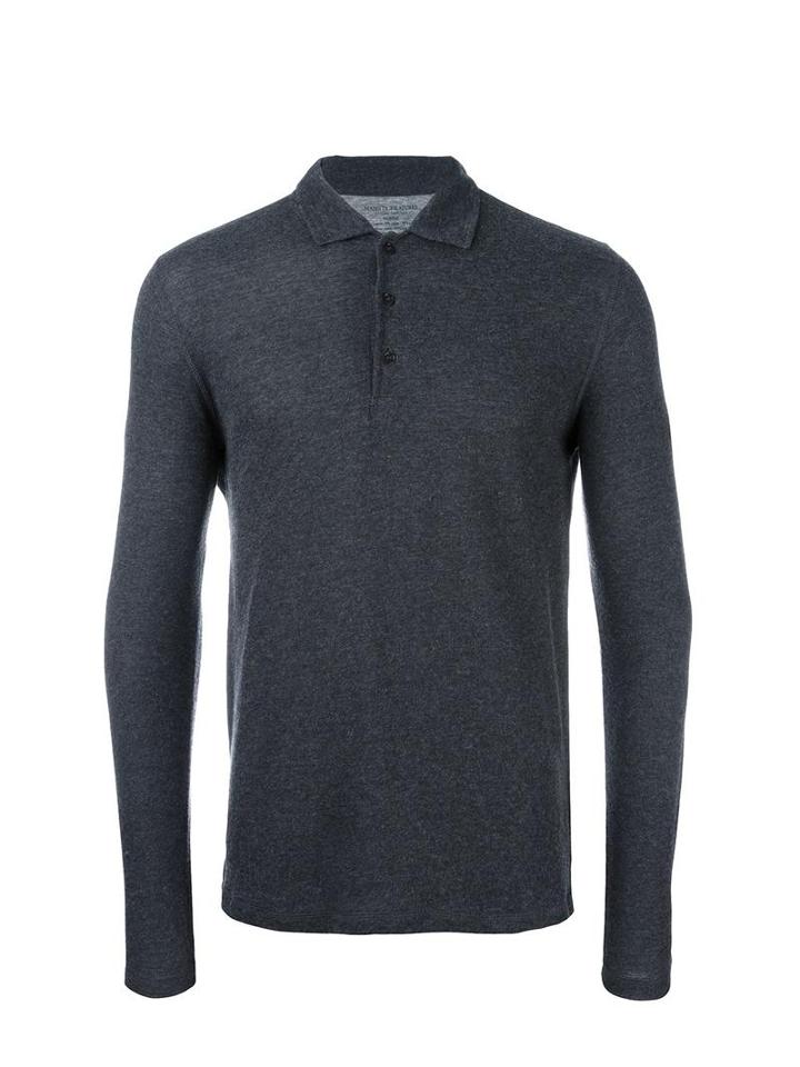 Majestic Filatures Longsleeved Polo Shirt, Men's, Size: Xl, Grey, Cotton/cashmere