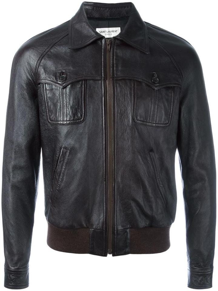 Saint Laurent 70's Leather Teddy Jacket, Men's, Size: 50, Brown, Cotton/lamb Skin/cupro/wool
