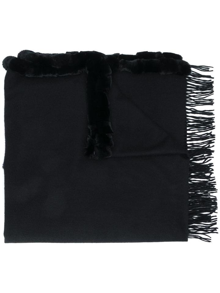 N.peal Fur-trim Shawl Scarf - Black