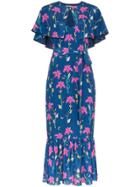 Borgo De Nor Blue Margarita Crepe Floral Print Cape Detail Dress