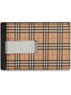 Burberry Small Scale Check And Leather Money Clip Card Case - Yellow &