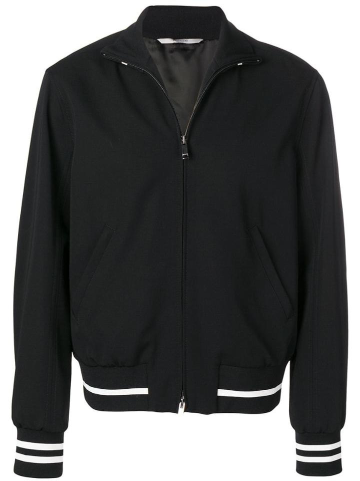 Valentino Striped Trim Bomber Jacket - Black