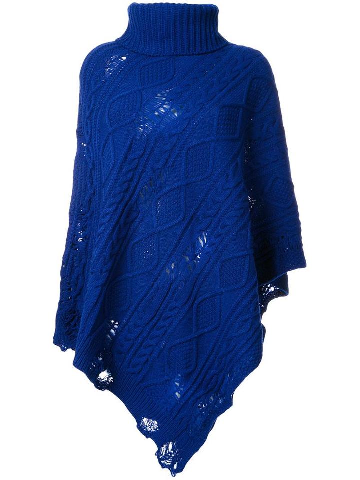 Miharayasuhiro Cable Knit Poncho, Women's, Size: 40, Blue, Acrylic/wool