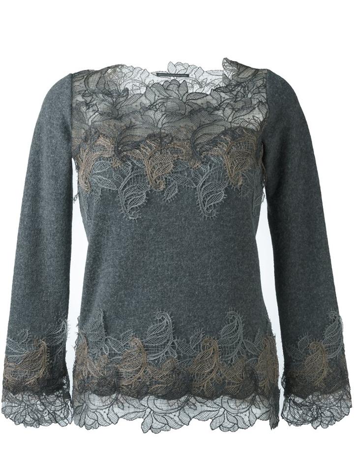 Ermanno Scervino Lace Detail Blouse, Women's, Size: 40, Grey, Silk/cashmere/wool