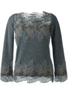 Ermanno Scervino Lace Detail Blouse, Women's, Size: 40, Grey, Silk/cashmere/wool