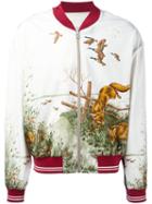 Maison Margiela Fox Print Bomber Jacket, Men's, Size: 50, White, Silk/cotton/viscose
