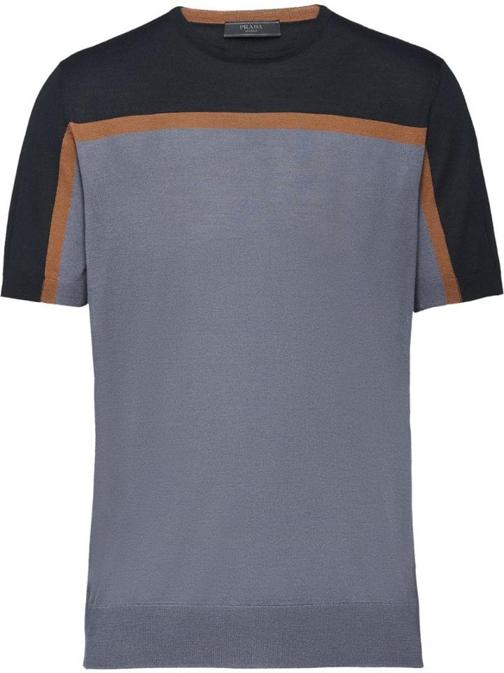 Prada Colour Block Knitted T-shirt - Black