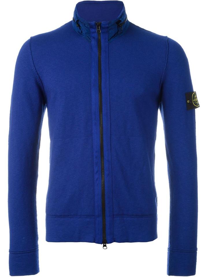 Stone Island Zip Cardigan, Men's, Size: L, Blue, Cotton/polyamide