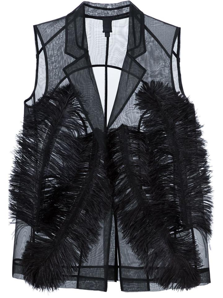 Vera Wang Ostrich Feather Sheer Waistcoat - Black