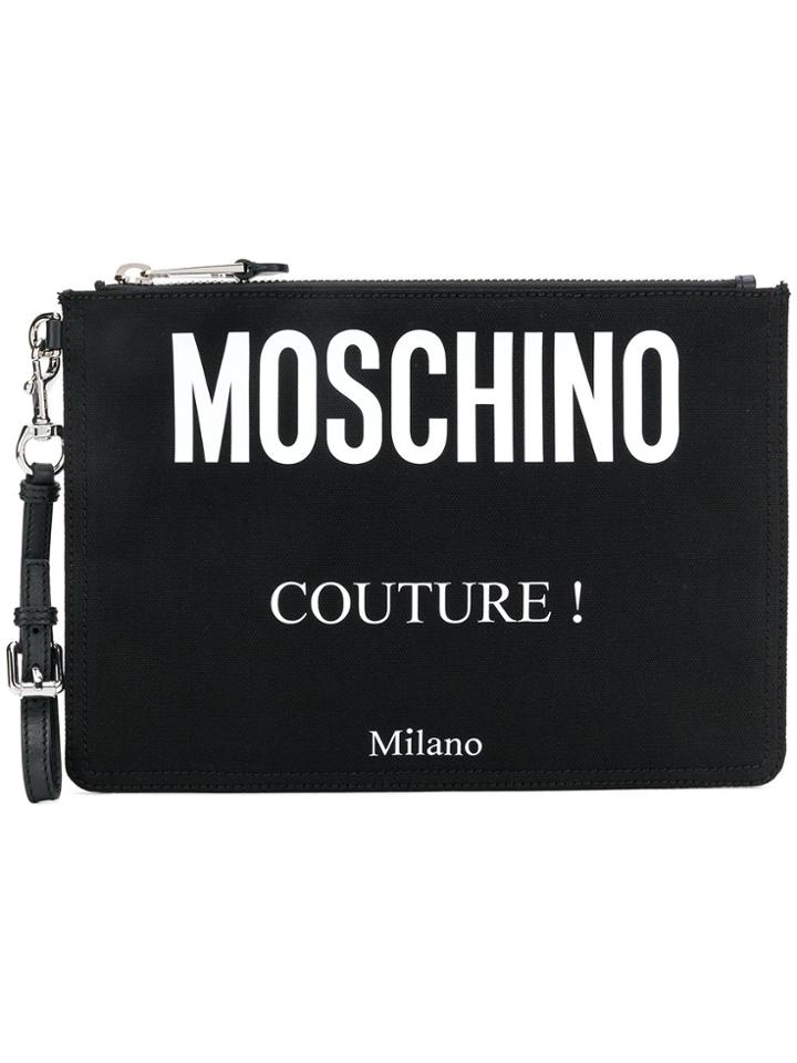 Moschino Logo Printed Clutch Bag - Black