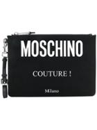 Moschino Logo Printed Clutch Bag - Black