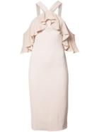 Jay Godfrey Fitted Ruffle Trim Dress, Women's, Size: 0, Nude/neutrals, Polyester/spandex/elastane