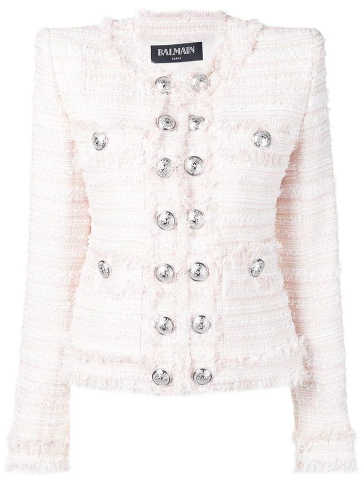 Balmain Oversized Button Tweed Jacket - Pink