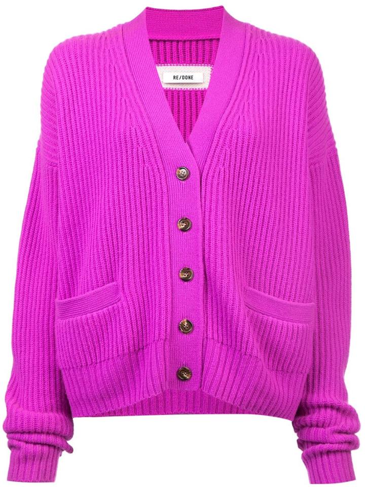Re/done Ribbed Cashmere Cardigan - Pink