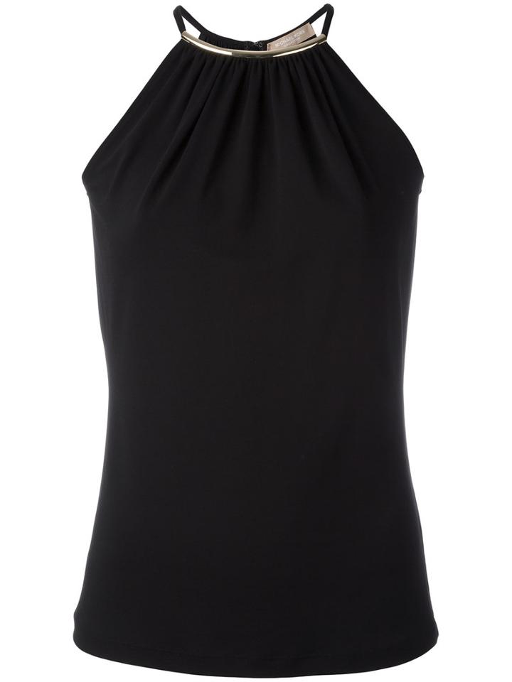 Michael Kors - Gold-tone Neck Detail Blouse - Women - Spandex/elastane/acetate/cupro/rayon - Xs, Black, Spandex/elastane/acetate/cupro/rayon