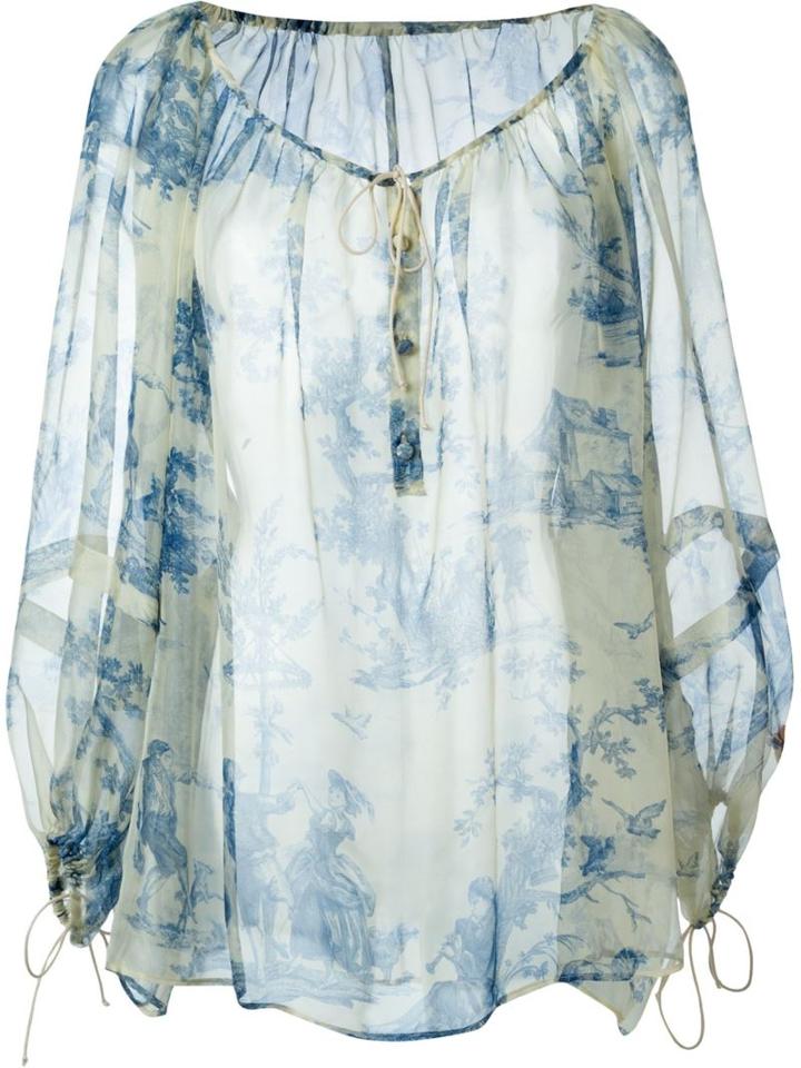 Philosophy Di Lorenzo Serafini Foliage Print Peasant Blouse, Women's, Size: 44, Nude/neutrals, Silk