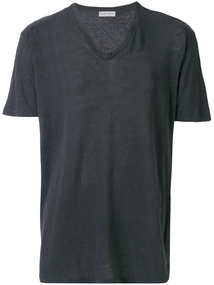 Etro V-neck Loose Fit T-shirt - Grey
